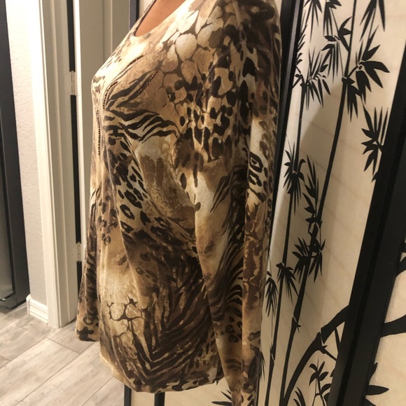 Alfred Dunner Long Sleeve Sweater Scoop Neck Animal Print Tan Brown Size XL GUC - Picture 4 of 9